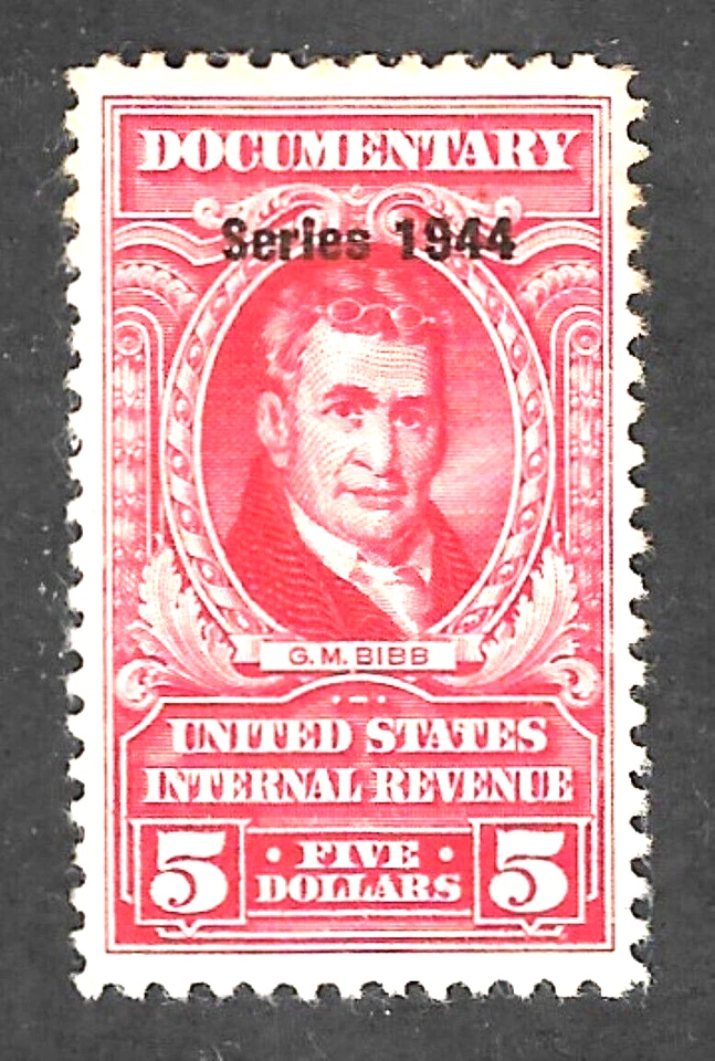 U. S. Revenue ~ Scott R492 ~ Series of 1944 ~ $5 Red ~ DOCUMENTARY ~ MINT OG LH - Image 1 of 1