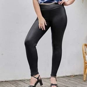 7th Element Leggings Womens XL Black Faux Leather Legging Stretch Shimmer New - Picture 1 of 14