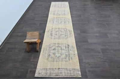 Alfombra de corredor turca vintage 2x11 pies lana anatolia hecha a mano pasillo Oushak BEIGE Foto 1 de 4