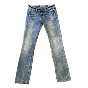 BKE Payton Buckle Straight Blue Denim Jeans Womens Distressed Sz 27R x 31 1/2 - Picture 1 of 10
