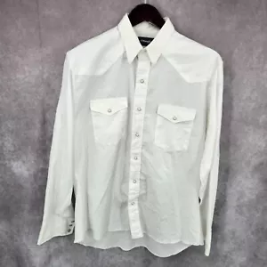 Vintage 80s Wrangler Western Shirt Mens Large White Pearl Snap Cowboy Rodeo USA - Picture 1 of 13