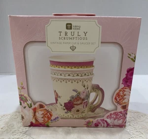 Truly Scrumptious Party Paper Cottagecore Tea Cup & Saucer Set Pack of 12 in Box - Picture 1 of 5