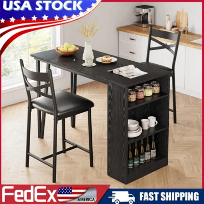 Dining Set Storage Shelves Table and 2 Height Chairs Bar Stools Kitchen Counter - Image 1 of 4