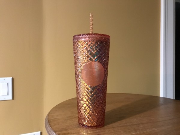 STARBUCKS ZEBRA VENTI 24 oz COLD CUP CLEAR YELLOW GRAY BLACK W STRAW Photo Related