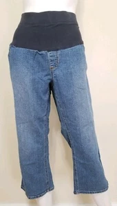 Two Hearts Maternity Denim Blue Jean Capri Pants Womens Large w/ Stretch Panel - Picture 1 of 3