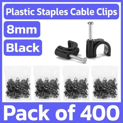 Paquete de 400 clips de cable redondos negros con clavo soporte de cable de 8 mm tachuelas de clip de montaje en pared Foto 1 de 4