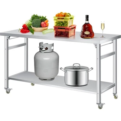 Mesa plegable de acero inoxidable de alta resistencia - 3 tamaños ajustables (36"/48"/60") Foto 1 de 4