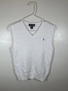 Polo Ralph Lauren V-Neck Sweater Vest Girl’s Size Medium (10-12) White - Picture 1 of 3