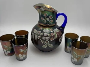 Pichet boulet canon cerises et fleurs Fenton et 6 verres - Photo 1/21