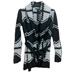 Ralph Lauren Aztec Navajo Southwestern 100% Lambswool Belted Cardigan S Petite - Picture 1 of 9