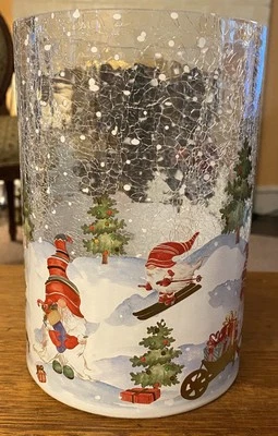 Yankee Candle Crackle Glass Christmas Gnomes Jar Holder New With Box - Image 1 of 4