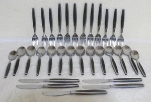 31 pc. Mar-Crest Ebony Stainless Japan Flatware Atomic 5-Star black handle Set! - Picture 1 of 11