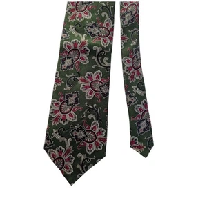 VTG BURBERRY Tie 100% Silk, Green, Gold And Red Paisley EUC Made USA - Picture 1 of 8