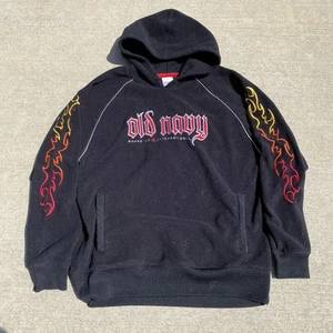 Vintage Y2K Red Old Navy Flames Pullover Fleece Hoodie Size XL(S) Board Surfwear - Picture 1 of 6