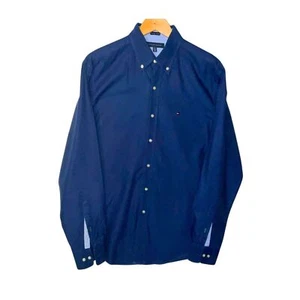 Tommy Hilfiger Mens Blue Shirt 15 1/2 Oxford Logo Long Sleeve Button Up Preppy - Picture 1 of 10