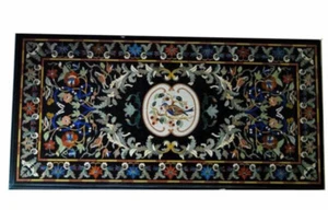 4'x2' black Marble dining center coffee bird Table Top Inlay pietra dura table - Picture 1 of 4