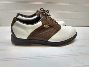 Etonic Lites White Faux Leather Saddle Soft Spikes Oxford Golf Men Shoes 9.5M 43 - Picture 1 of 11