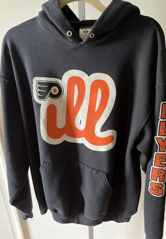 Vintage Philadelphia Flyers Black XL NHL Hoodie “ILL” Sweatshirt Jerzees *READ* Cover