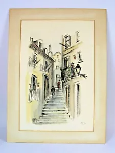 1950-1969 Aquarell von JOAO ALBERTO 12 x 18" Original Steps Village SIGNIERT - Bild 1 von 7
