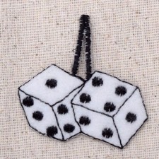 50s White Dice Fuzzy/Fluffy/Pair - Iron on Applique/Embroidered Patch