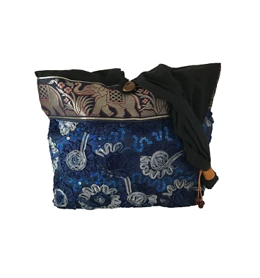 Blue Thai Silk Shoulder Bag (02) - Image 1 of 3