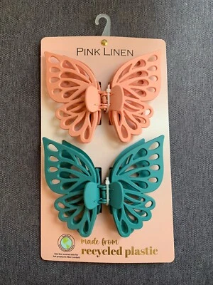 Розовые льняные заколки-бабочки — БОЛЬШОЙ РАЗМЕР!!!—Персиковый и синий—ТРУДНО НАЙТИ!! НОВЫЙ!! - Изображение 1 из 2