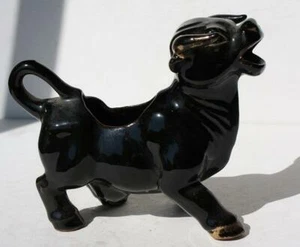 Statuina toro mucca cremoso ceramica nera ceramica dipinta a mano accento oro - Foto 1 di 1