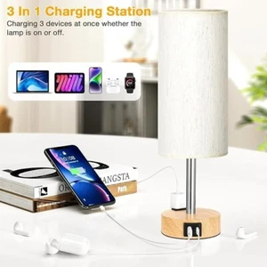 Touch Bedside Table Lamps Set - 3 Way Dimmable Bedroom Lamps with USB C - Picture 1 of 5