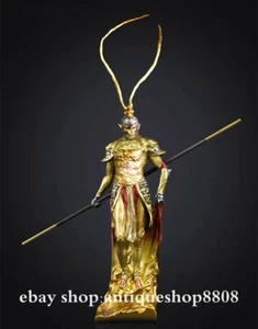 8" Chinese Bronze Copper Sun Wukong Monkey King Handsome Buddha God Myth Statue - Picture 1 of 6