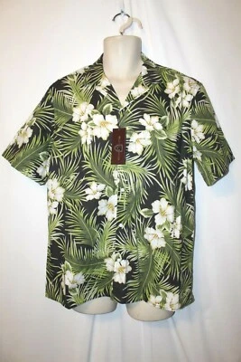 Hombre Negro Marrón 1826 Tropical Floral SS Botón Camisa L Nuevo Con Etiquetas Verde Negro Foto 1 de 3