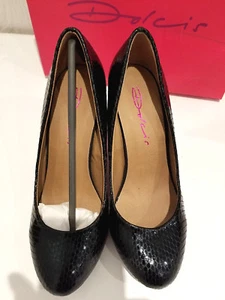 UK5 Faux Reptile LEATHER Black High Court Shoe Ideal for Work DOLCIS eu38 - NEW - Picture 1 of 11
