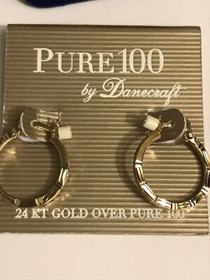 Danecraft 24KT Gold Over Silver Hoop Earrings by  New 3/4" PURE 100 ~ NEW - Image 1 of 4