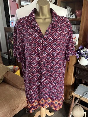 WOMENS RELAXED FIT AFRICAN STYLE SUMMER SHIRT. XL. RED. SOFT TOUCH BUTON FRONT. - Image 1 of 4