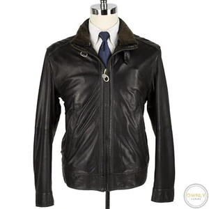 NWT Gimos Black Grain Leather Padded Remov. Shearling Collar Blouson Jacket 44 - Picture 1 of 17