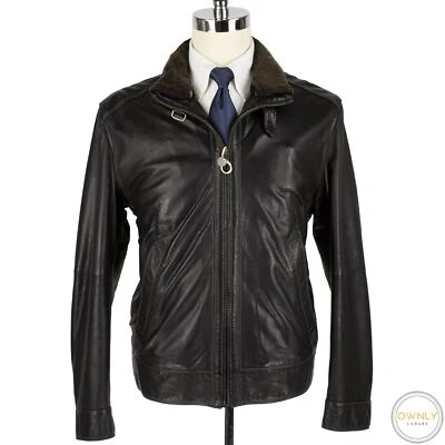 NWT Gimos Black Grain Leather Padded Remov. Shearling Collar Blouson Jacket 44 - Image 1 of 4