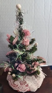 Pink Victorian Christmas Tree Decoration 7 Inch Tree Pink Roses Pearl's Homemade - Picture 1 of 10