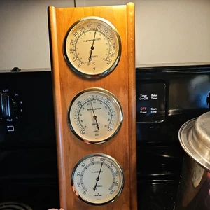 Vintage Wooden SPRINGFIELD Weather Station Temperature Barometer Humidity - Bild 1 von 5
