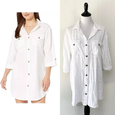 Camisa de vestir de gasa blanca de viaje Dotti para mujer talla 1X Foto 1 de 4