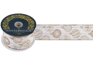 9m Roll ' Champagne Gold Bauble' Fabric Wire Edge Christmas Ribbon 2.5in Wid - Picture 1 of 1