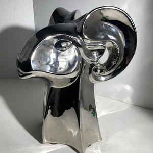 Modernist Chrom Metall Keramik Widderkopf Kunstkeramik Skulptur Statue - Bild 1 von 24