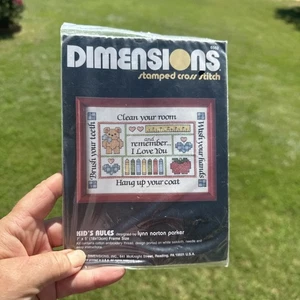 Vintage 1989 Dimensions Stamped Cross Stitch Kit “Kid’s Rules” #6562 7”x5” - Picture 1 of 3