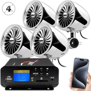 1000W Motorcycle Bluetooth 4 Speakers Stereo Audio System ATV UTV Can Am Polaris - Picture 1 of 9