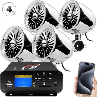 1000W Motorcycle Bluetooth 4 Speakers Stereo Audio System ATV UTV Can Am Polaris - Изображение 1 из 4