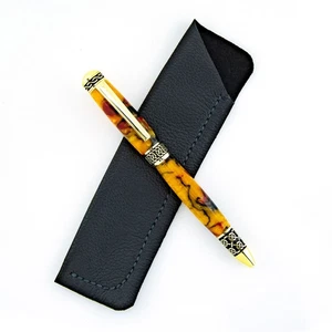 Artisan Handcrafted Sculpted Latticed Twist Pen Pearlescent Golden Red Barrel - Picture 1 of 10