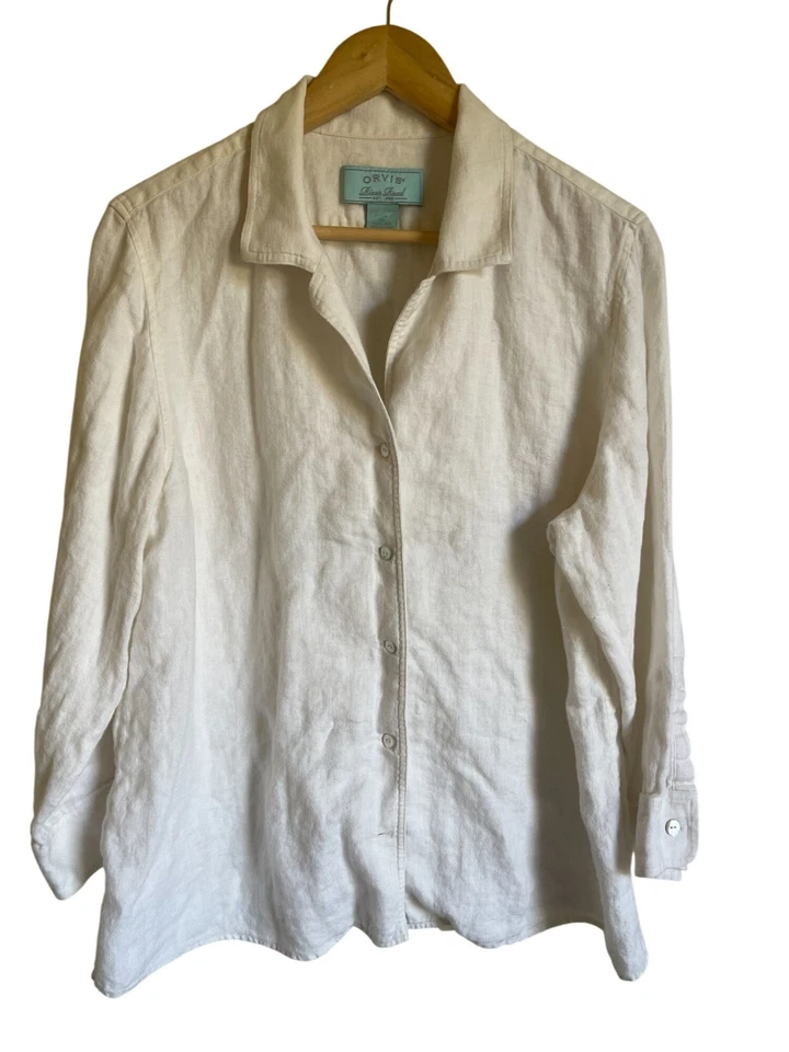 Блузка ORVIS River Road кремовая цвета слоновой кости на пуговицах спереди топ размер XL лен - Изображение 1 из 4