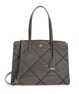 NEW! TORY BURCH GRAY Walker Embossed /croc Satchel tote shoulder Bag RARE! - Picture 1 of 13