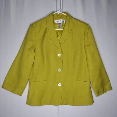 Rena Rowan куртка женщин 12 зеленый льняной смеси 3/4 3 кнопки воротник карман - Изображение 1 из 4