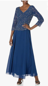 JKARA 18 W Mother Bride Kobalt Blue Asymmetrical Formal Maxi Dress Retail$226