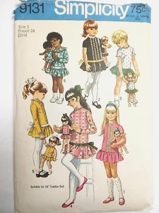 Dress Drop Waist 18" Doll Girls 5 Simplicity 9131 Sewing Pattern VTG Matching - Picture 1 of 8