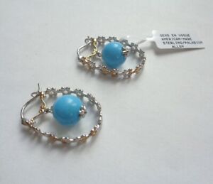 NH MICHAEL VALITUTTI 925 Sterling Silver Turquoise Bead Hoop Earrings NWT